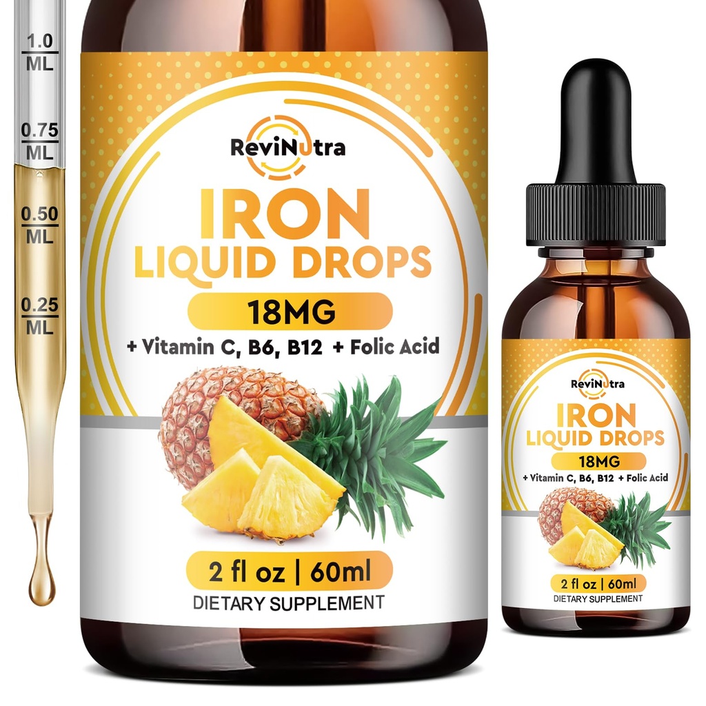 Kadınlar için sıvı Demir Supplement, Erkekler ve Çocuklar, Sıvı Demir Ölçeği Foate, C, B6, Biremia için B12, Red Blood Cell, Energy Support, Pineapple Flavor, 2 Fl Oz