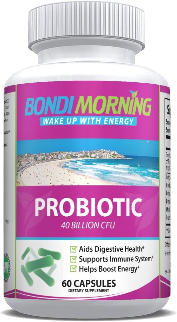Kadınlar ve Erkekler için Probiyotikler | Destekler Immune System, Digestive Health & Boost Energy | Highly Potent & Easy Absorbed | 40 Milyar CFU Kompleksi | 60 Capsules