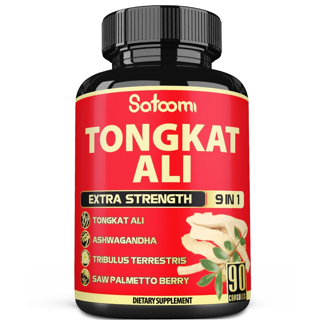 Satoomi 9in1 Tongkat Ali Root Extract - Ashwagandha, Tribulus Terrestris - 3 Ay boyunca 90 Capsules - Güçlü, Enerji ve Sağlıklı Immune