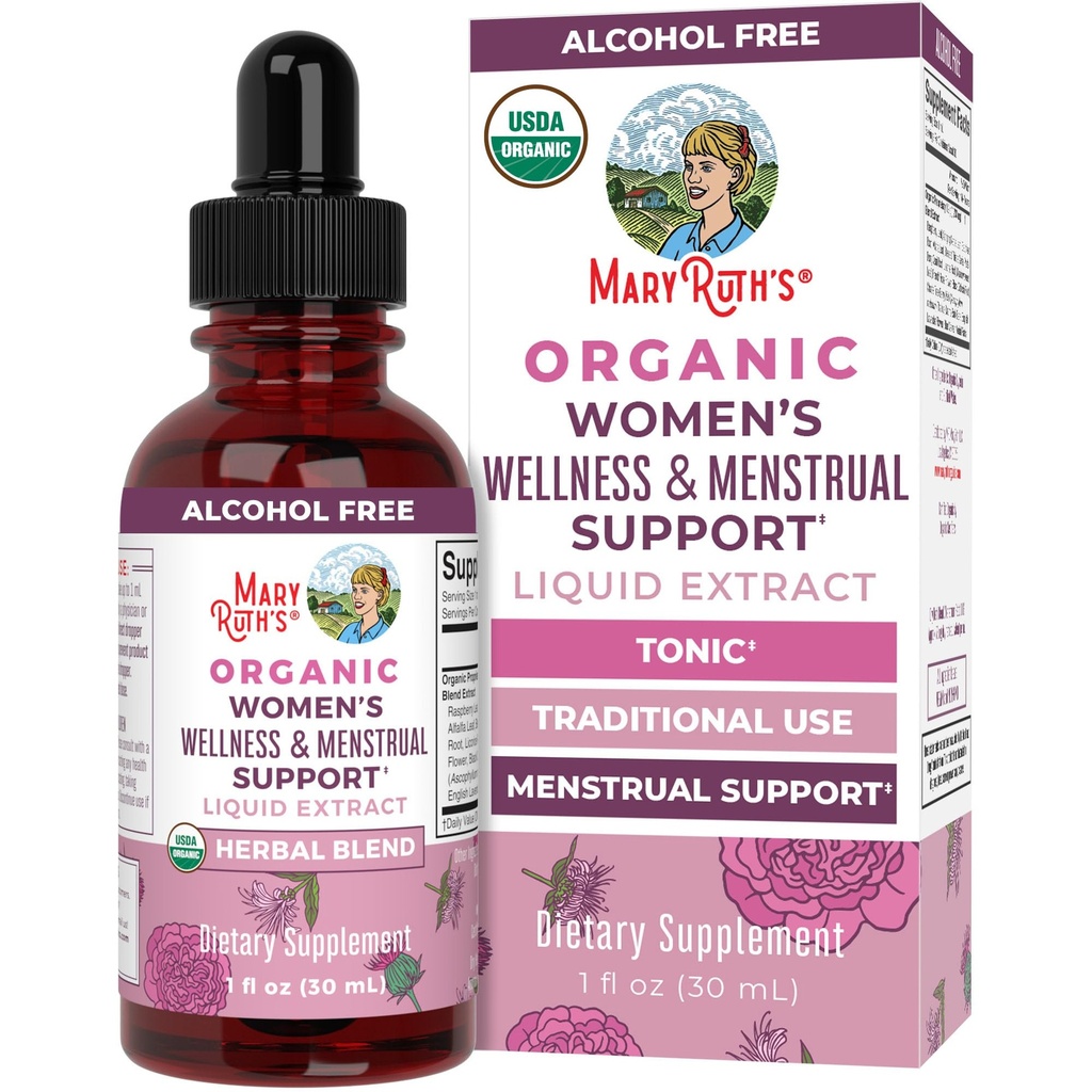 MaryRuth Organics USDA Organic Women's Wellness Liquid Herbal Supplements | Includes Stinging Nettle, Raspberry Leaf, Eleuthero Root, Chaste Tree Berry | Menstrual Support | Non-GMO, Vegan