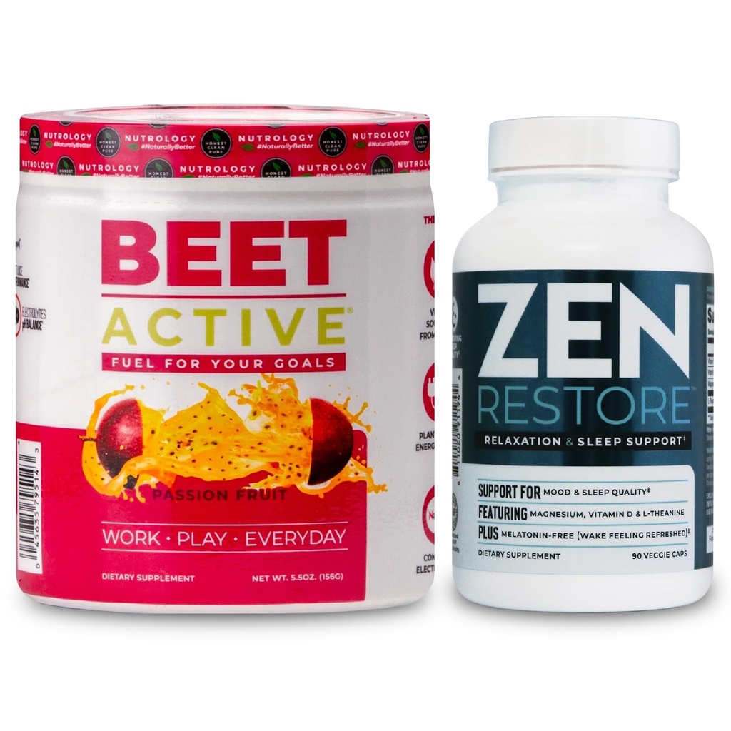 Nutrology Beet Active, Natural Pre-Workout Toz, Passion Fruit Flavor (30 hizmet) Zen Natural Magnezyum Supplement (30 hizmet)