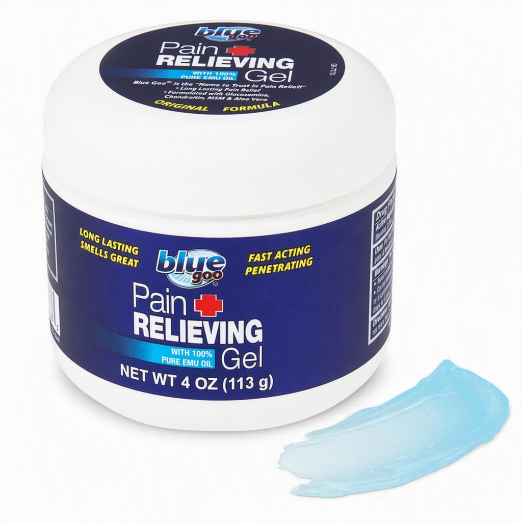 Blue Goo Pain Relieving Gel – Back,Boy, Kas ve Ortak Ağrı İçin Yardım, Hızlı Yol Soğutma ve Soothing Relief with 100% Pure Emu Oil, 4 oz (1 Pack)