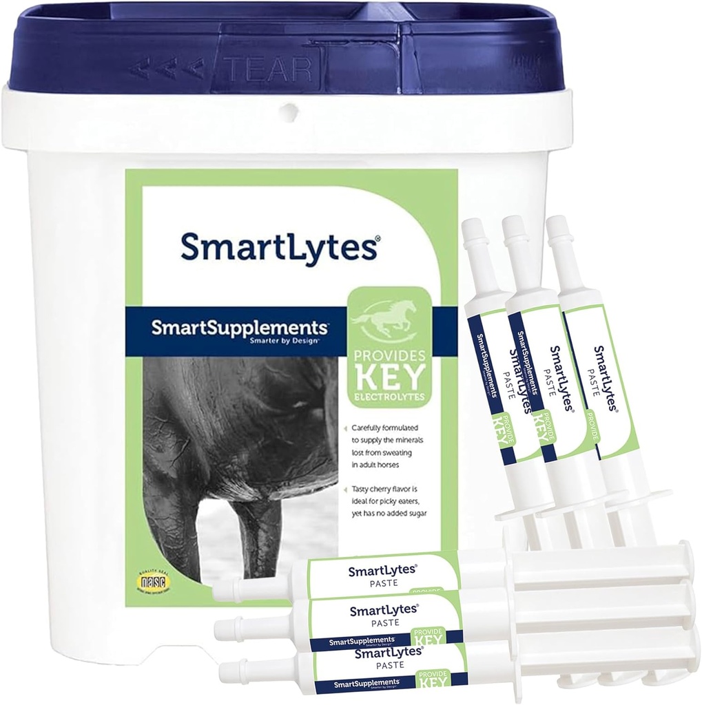 SmartEquine SmartLytes Horse Electrolyte Toz Supplement & SmartLytes Paste Horse Electrolyte Paste 6 Tubes Sche, Encourages Hydration, Replenishes Electrolytes, Nodrew Sugar