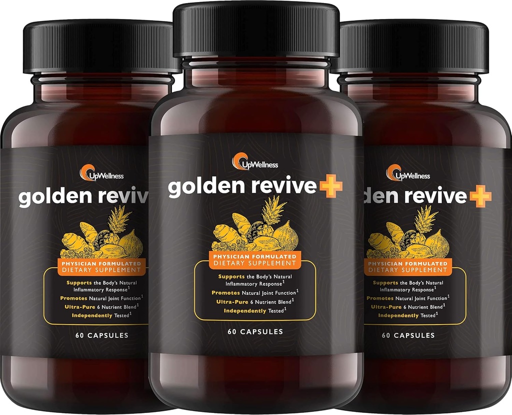 UpEness Golden Revive + Ortak Destek Supplement Black Pepper, Quercetin ve Magnezyum- Turmeric Boswellia Supplement - 6 Active Malzemeler - 60 Capsules, 3 Pack