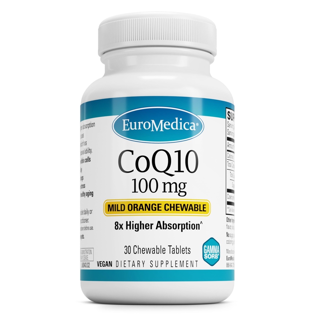 EuroMedica CoQ10 100 mg - Hücre Enerji Desteği Tamamı - Yüksek Apsiyon CoQ10 Chewable Supplement - Sağlıklı Ağlama ve Beyin Sağlığı - 30 Chewable Tabletler