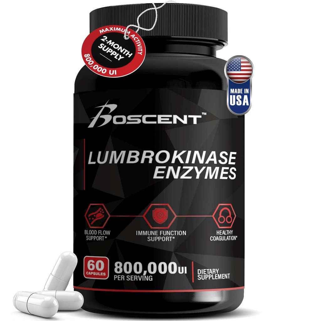 Lumbrokinase Supplement 40 mg (60 Capsules) - maksimum Aktivite-800,000 UI - Saf Lumbrokinase Enzymes Digestive enzimler, Daha İyi Azapase Nattokinase Supplement, Lab Tested, Non GMO