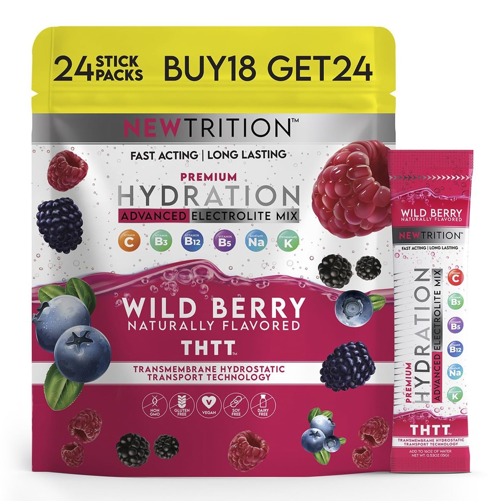 Hydration Toz, Wild Berry 24 Elektrolyte Toz Paketleri, Doğal olarak Su için Hydrating Packets, Fast Acting Hydrate Electrolytes with Vitamins B & C, Energy & Recovery