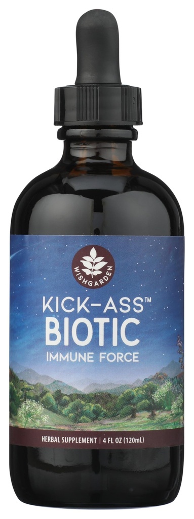 WishGarden Herbs Kick-Ass Biotic, Echinacea Goldenseal Propolis & Usnea Liquid Tincture, Immune & Lymphatic Support, Gluten-Free, 4oz