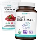 Cranberry Toz & Lions Mane (1-Month Supply) Organik Cranberry Grafik Toz 50:1 Ekstraksiyon (100 Scoops) & Organik Lions Mane Mushroom 10:1 Ekstraksiyon (60 Caps)