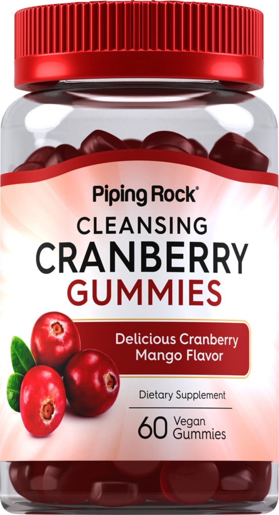 Piping Rock Cranberry Gummies | 60 Kont | Kadınlar ve Erkekler için Temizler | Cranberry Mango Flavor | Vegan, Non-GMO, Gluten Free