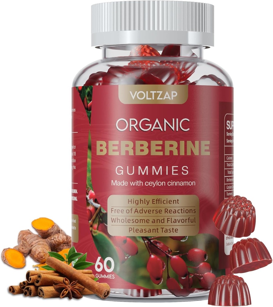 Berberine Supplement Gummies 1200 mg: Ceylon Cinnamon - Berberine Gummies with Turmeric Milk Butle Artichoke - Vegan Raspberry Flavor (60 Kont)