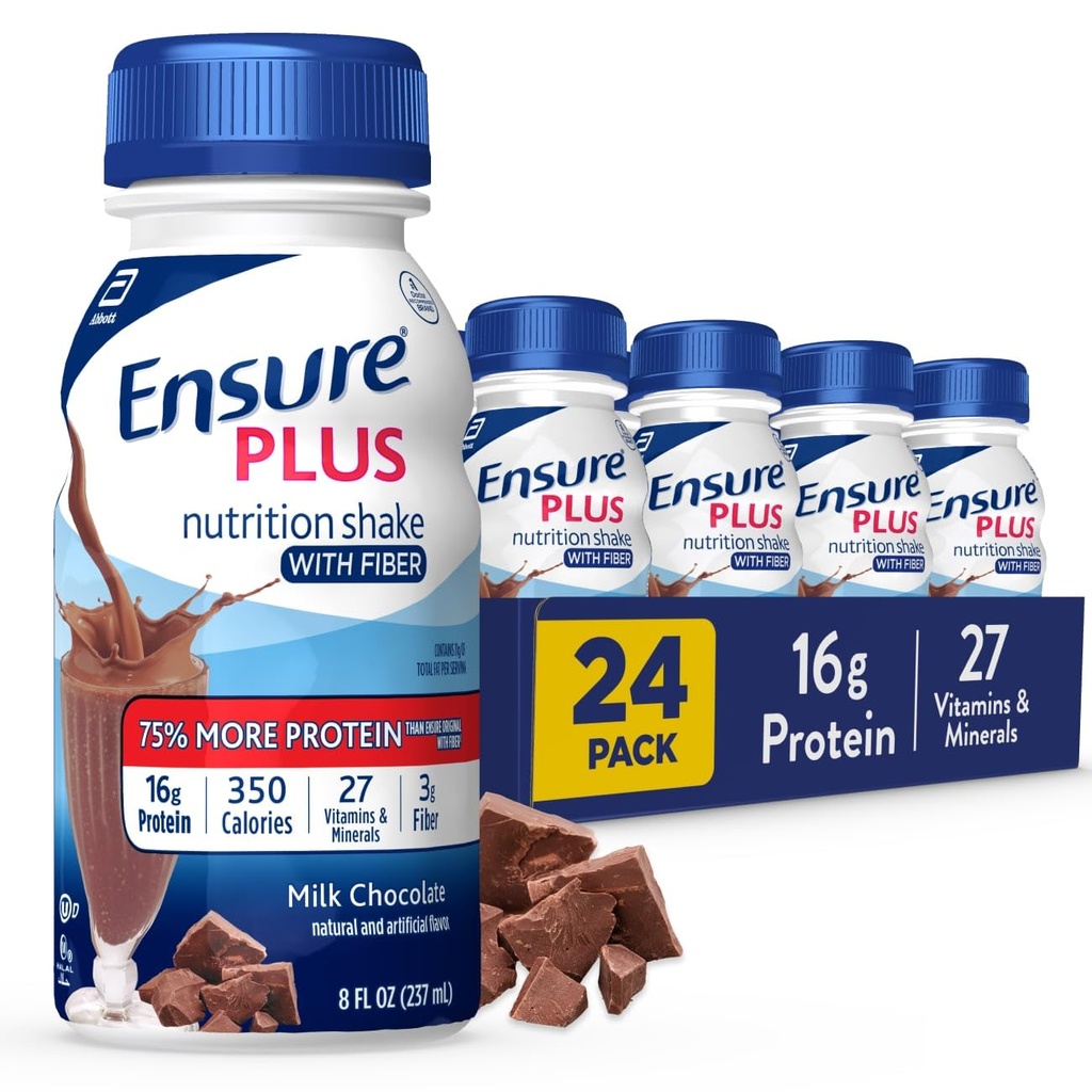 Plus Süt Çikolatası Beslenme Fiber ile Shake | Yiyecek | 16g protein ve 27 Vitamin ve Minerallere Hazır | 8 fl oz - 24 Pack