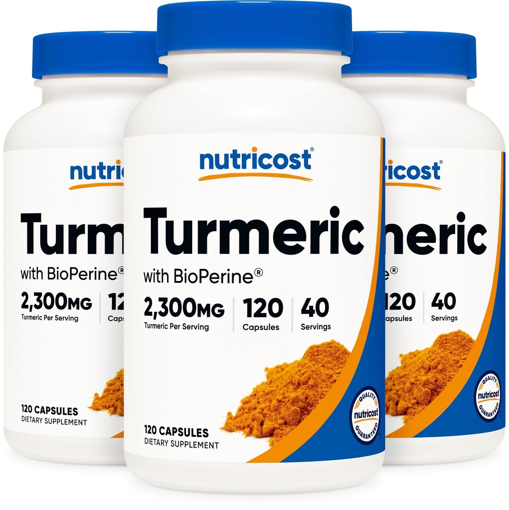 Nutricost Turmeric Curcumin Pills (3 Paket) BioPerine ve% 95 Curcuminoids, 2300 mg, 120 Capsules, Veggie Capsules, 767mg Per Cap, 40 Hizmet, Gluten Free, Non-GMOMO