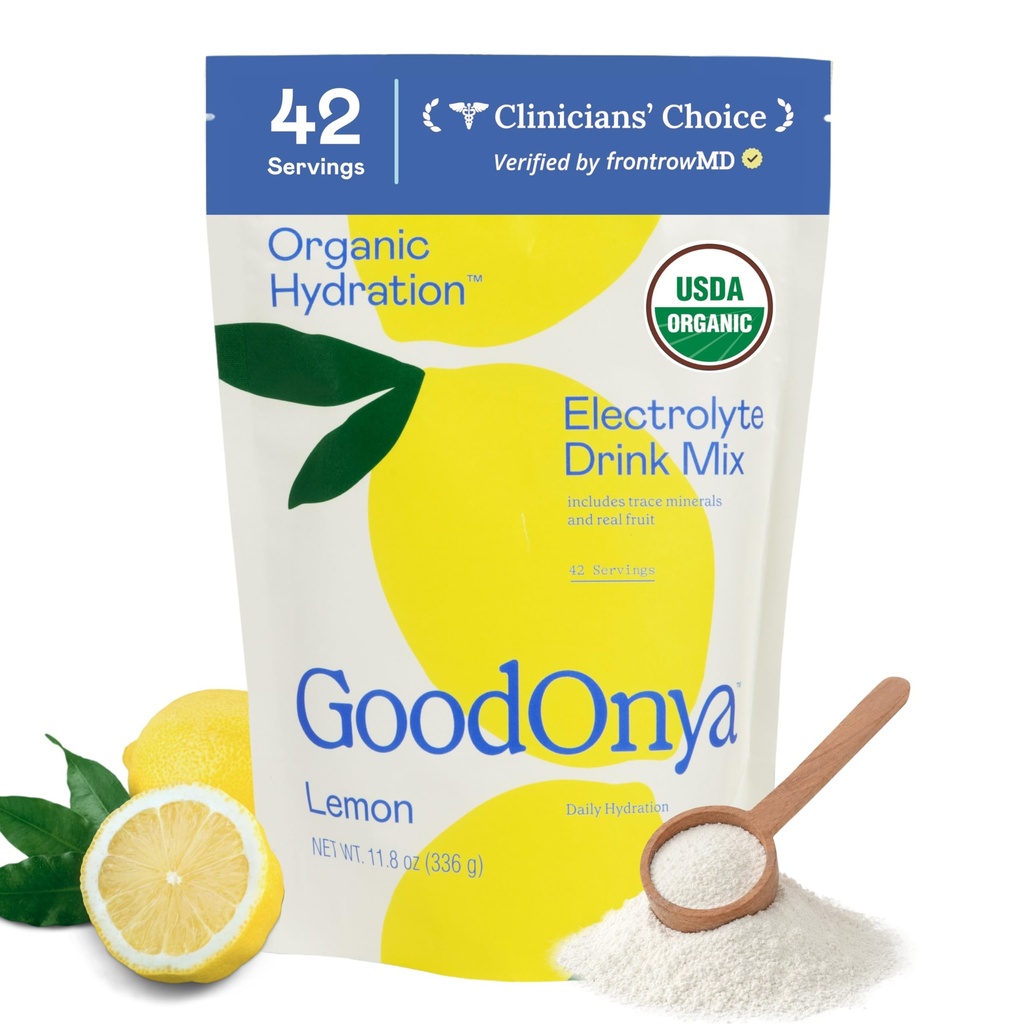 GOODONYA Organik Hydration Electrolyte Drink Mix, Sertifikalı Organik Hydration Toz, Non-GMO, Biochecked Glyphosate Free, Low Sugar, Lemonade Flavor, No Yapay Flavors, 42 Hizmetler