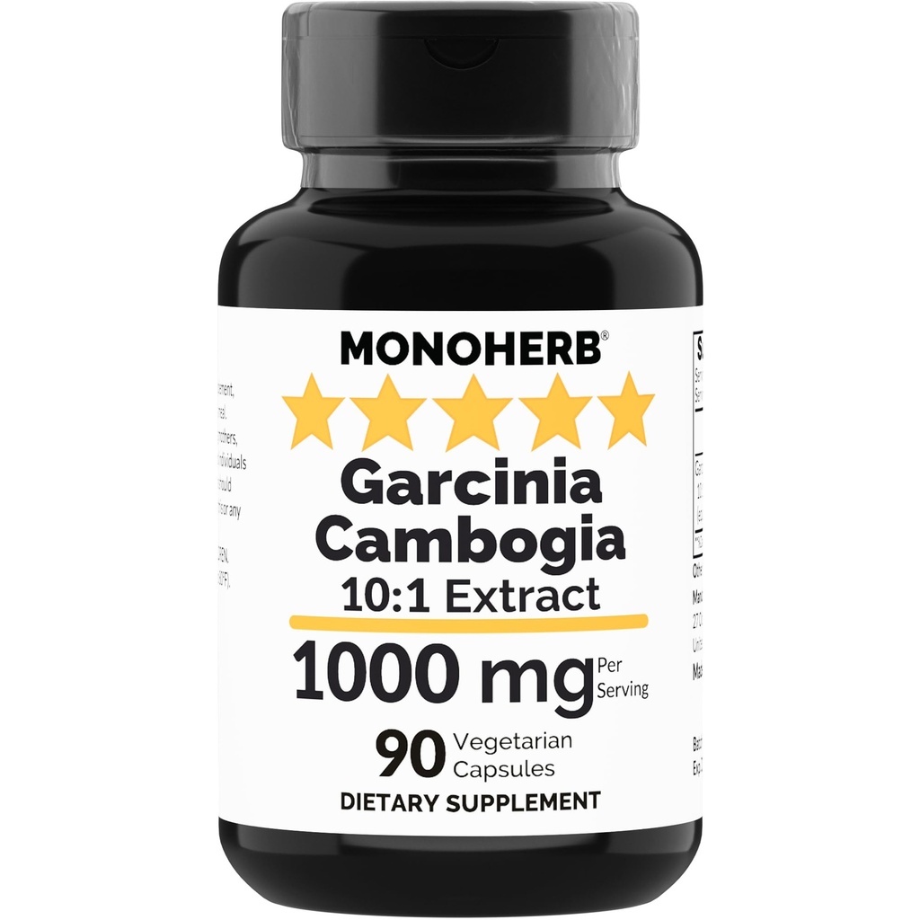 MONOHERB Garcinia Cambogia 1000 mg - 90 Veg Capsules - Yüksek Potency 10:1 Ekstraksiyon