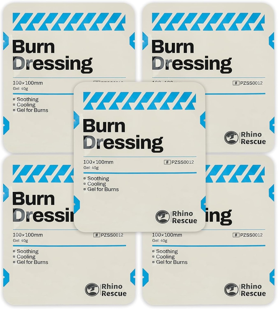 Rhino Kurtarma 5 Pack 4" X 4" Burn Dressing, Burn Gel Soğutma Soothing Cream Relief Burn First Aid Malzemeler (5)