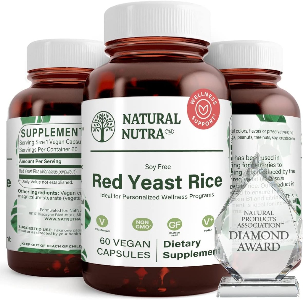 Natural Nutra Red Yeast Rice Extract, Cardiovascular Support, Helps Enhance Immunity, Helps Maintain Body Fats & Heart Health, Improve Digestion, Gluten Free Supplements, 600 mg 60 Capsules (3 Pack)