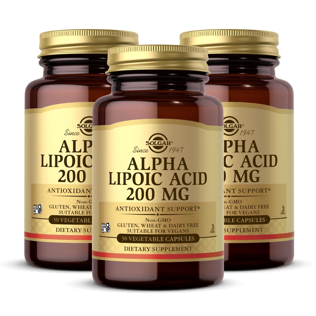 Solgar Alpha Lipoic Acid 200 mg, 50 Sebze Capsules (Pack of 3) - Antioksit Desteği - Geri Dönüşüme Yardım, C & E, CoQ-10 - Non-GMO, Vegan, Gluten Free, Dairy Free, Kosher - 150 Toplam Hizmetler