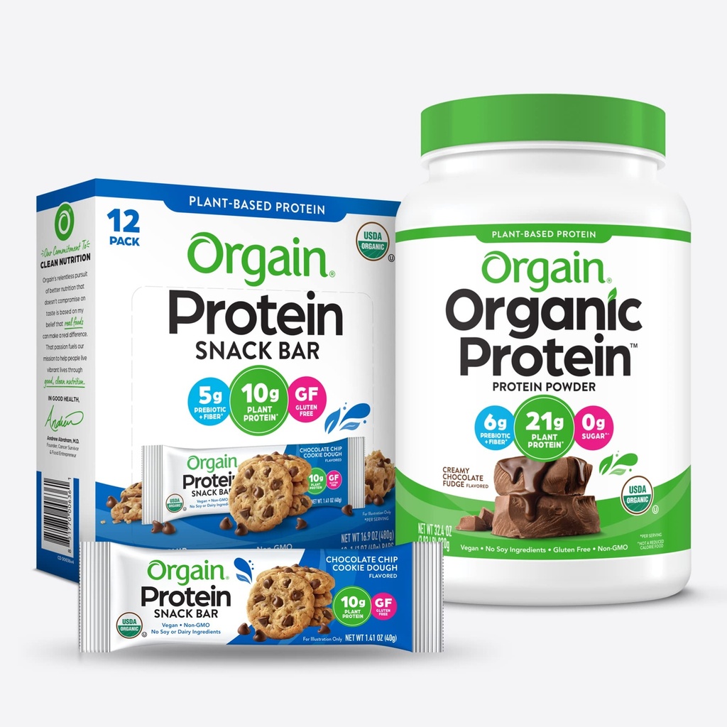 Orgain Organic Vegan Protein Toz ve Protein Bars Sche (2.03lb + 12 Count)