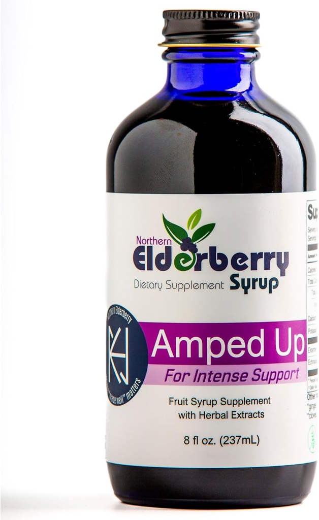 Amped Up Elderberry Syrup, Black Sambucus, Plant-Based Diyetary Supplement, 7 Organik Herbs: Echinacea, Rosehips, Honey, Immune Wellness Alert Support, USA Made, Gluten-Free
