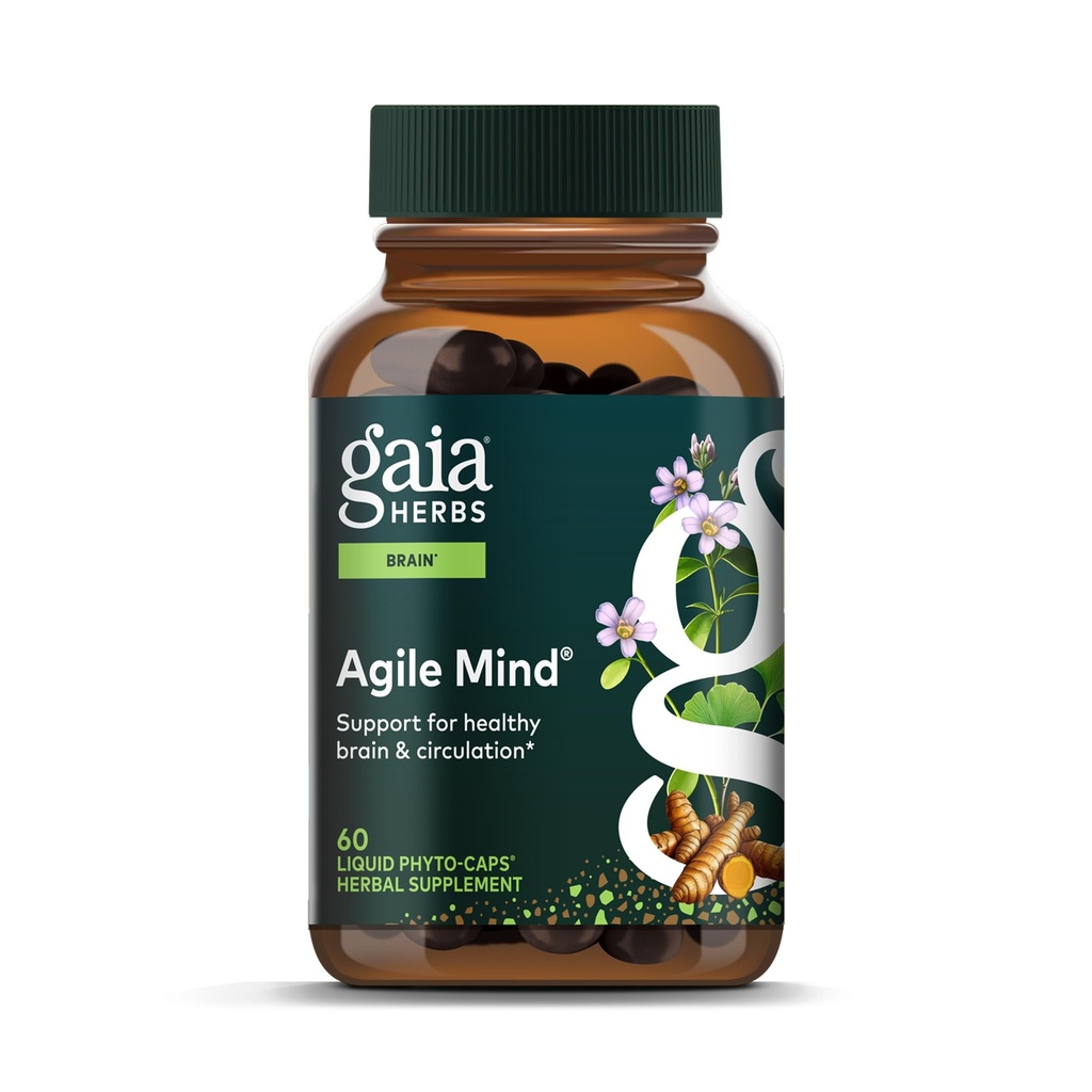 Gaia Herbs Çevik Zihin - Beyin ve Bilişsel Destek Herbal Supplements - Organik Turmeric Root, Bacopa, Black Pepper ve Ginkgo Biloba - 60 Vegan Sıvı Phyto-Capsules (30-Day Supply)