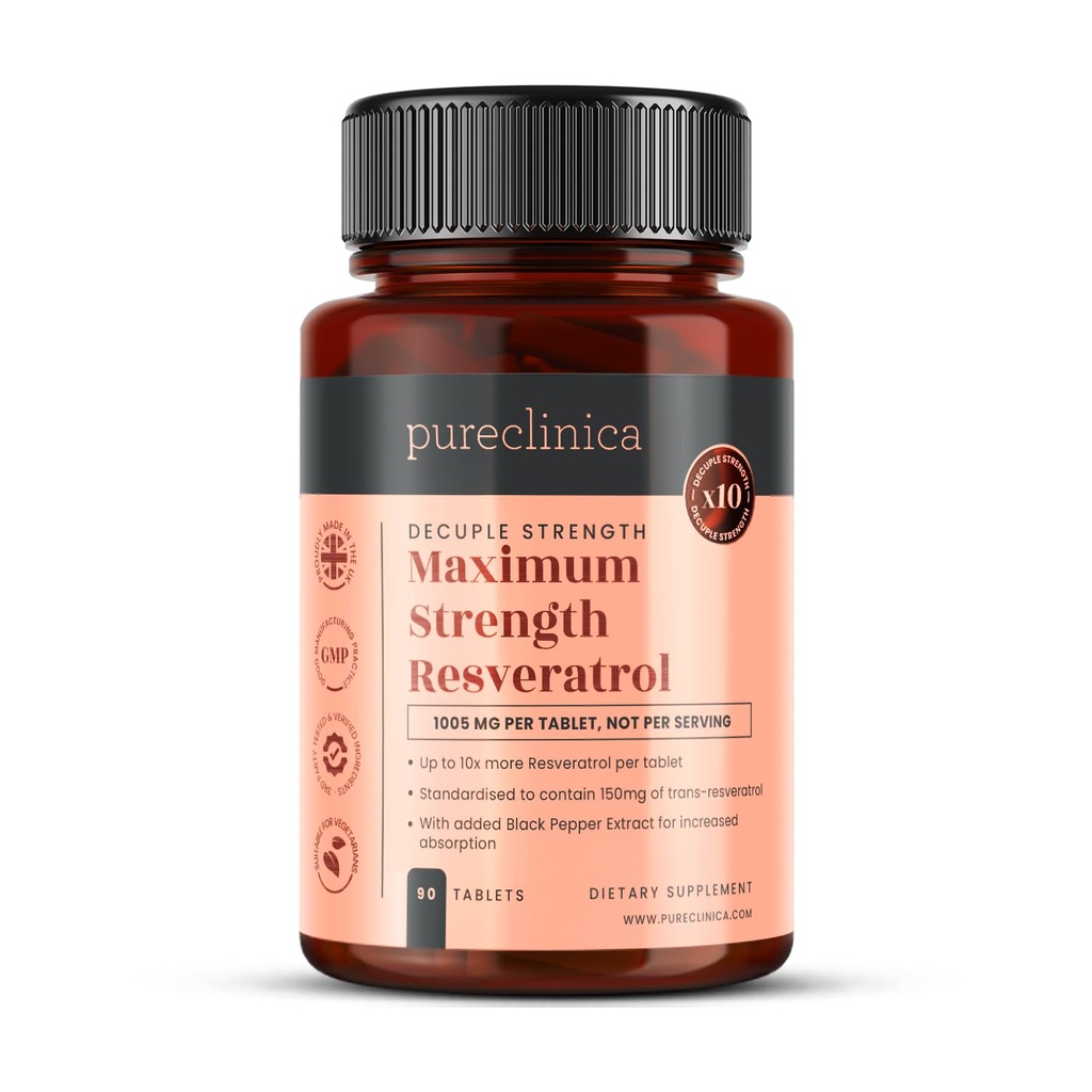 Safclinica 1000 mg Resveratrol x 90 Tabletler (3 Ay Supply). Black Pepper Extract ile 10 x Güç Hızlı Apsiyon için