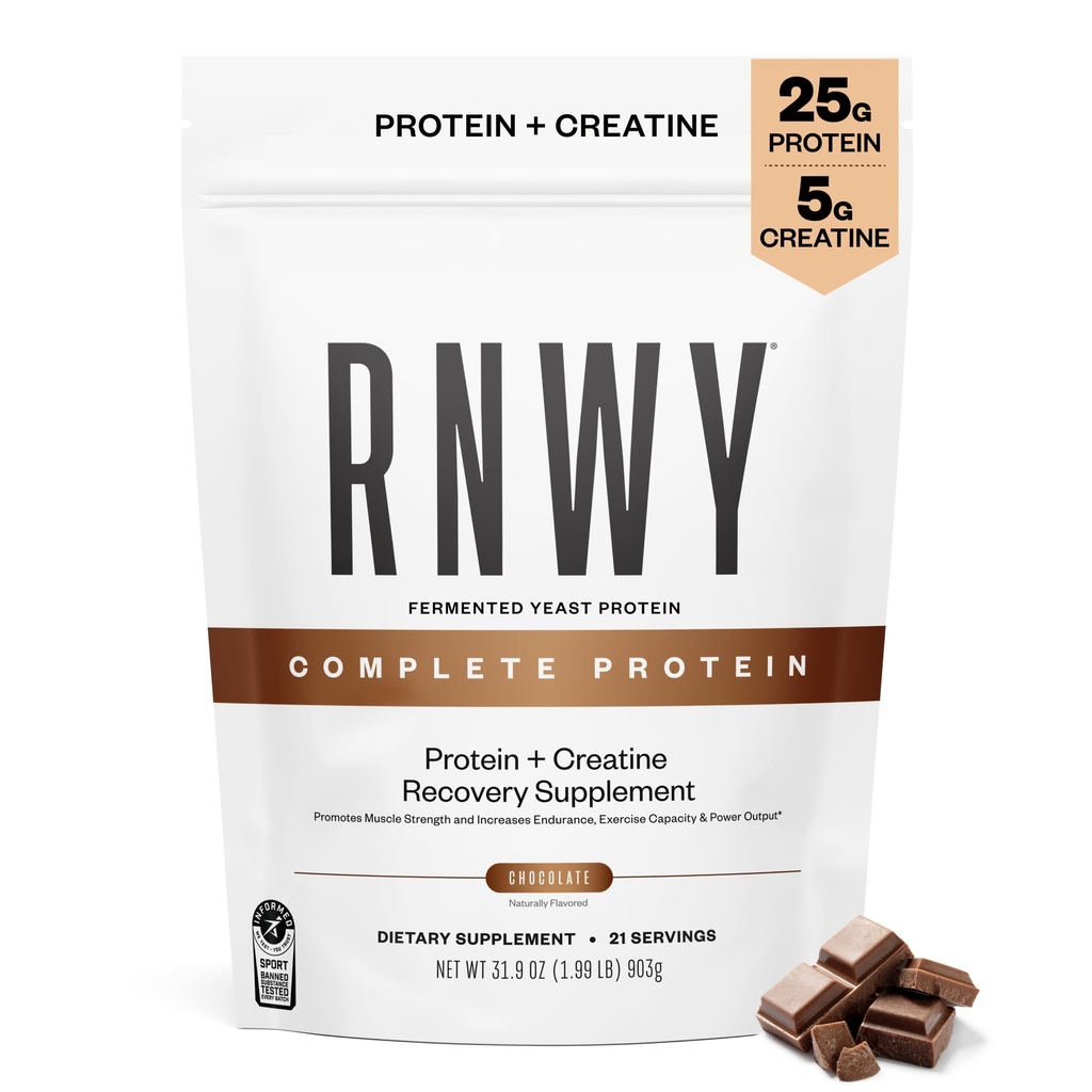 RNWY Protein Tamam, 25g Yeast protein + 5g Kretine Monohidrat, Vegan, Süt Özgür, Bilgili Spor Onaylandı, Endurance Athleteout Recovery for Endurance Athletes Chocolate, 21 Services
