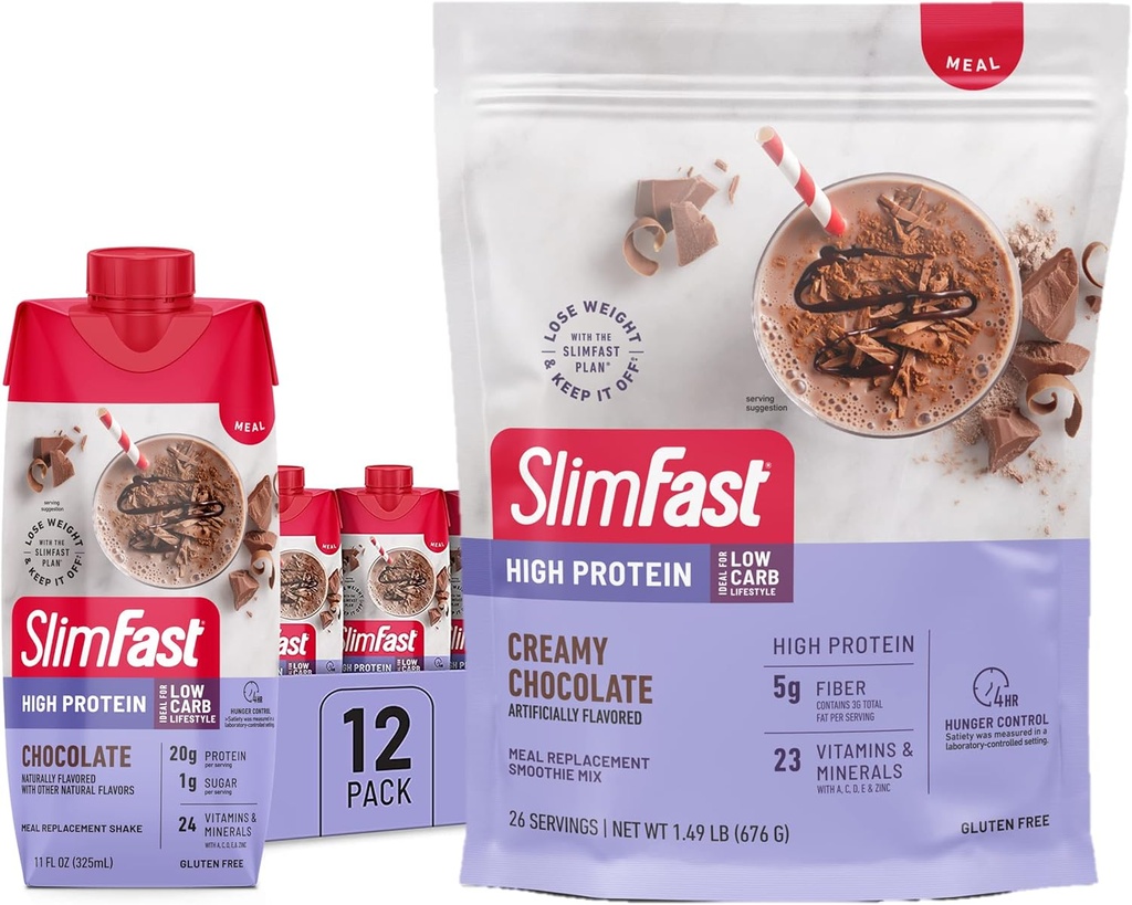 SlimFast Yüksek Protein Çikolatası Çikolata Yüksek Protein Meal Yenileme Shakes (20g Protein) 26 Yüksek Protein Toz Mix (20g proteini)