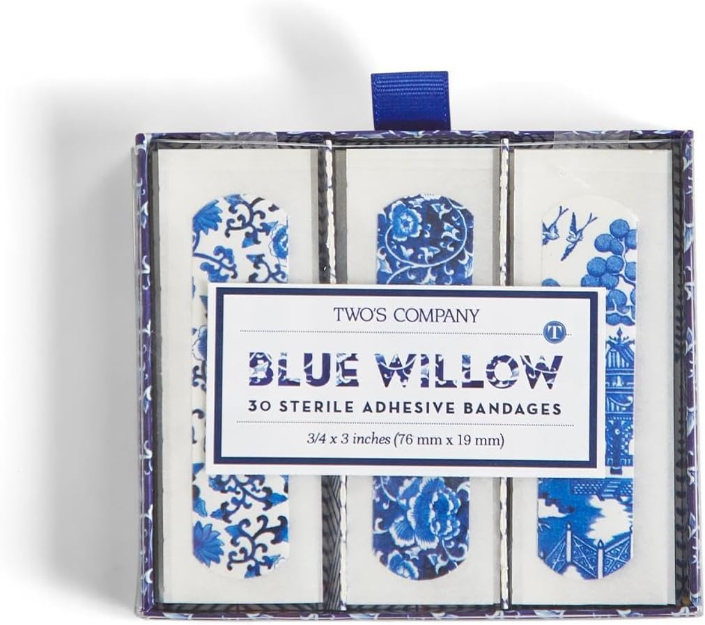 Two's Company 53560 Blue Willow Bandages in Gift Box,30 Pieces,3-inch Length,Plastik, White
