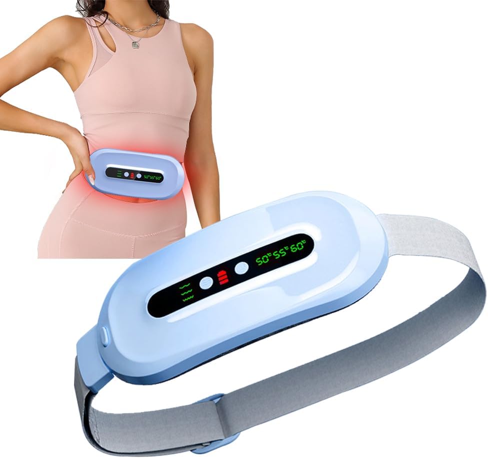 Portable Cordless Heating Pad for Period Cramps,Fast Heating Pad with 3 Heat Levels and 3 Massage Modes,Back Pain Relief Menstrual Belt for Women (Blue)