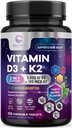 D3 K2 - 5000 iu Vitamin D3 & 100 mcg Vitamin K2 (MK-7) Immune Desteği için Kompleks - Bone, Teeth & Muscle Health Support - Berry Chewable, Gluten Free, Non-GMO, Şişed in USA - 120 Tablet