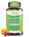 Pure By Nature 600 mg D-Mannose Vegan Capsules with Cranberry & Dandelion Extract, Urinary Tract Health Support, Flush Impurity, Detox Body, 240 Count Count