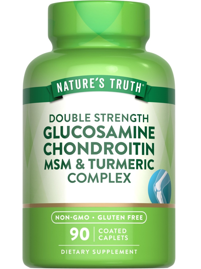 Nature's Truth Glucosamine Chondroitin MSM Kompleksi | 90 Caplets | with Turmeric | Double Strength | Non-GMO & Gluten Free Supplement Supplement