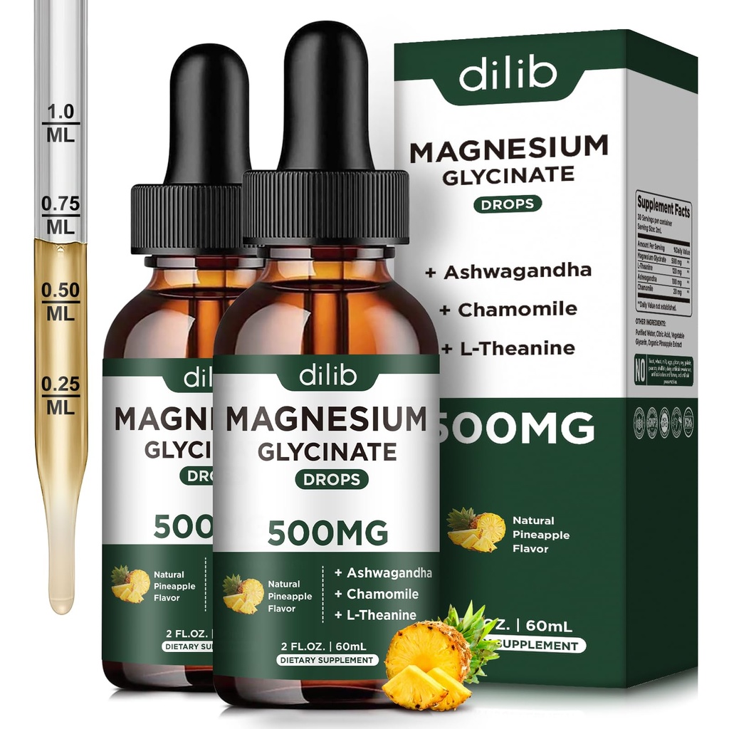 (2 Pack) Magnezyum Glycinate Supplement, Sıvı Magnezyum Glycinate 500 mg Ashwagandha, L - Theanine, Chamomile - Supports Optimal Calm Sleep Vegan