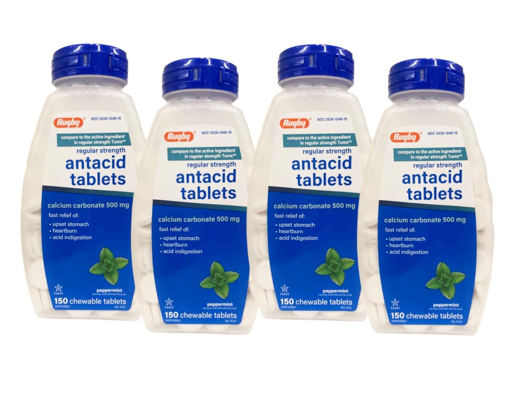 Ragkalya Karbonat 500 mg Antacid Tabletleri Peppermint, Düzenli Strengh, 150 Chewable Tabletler - 4 Pack