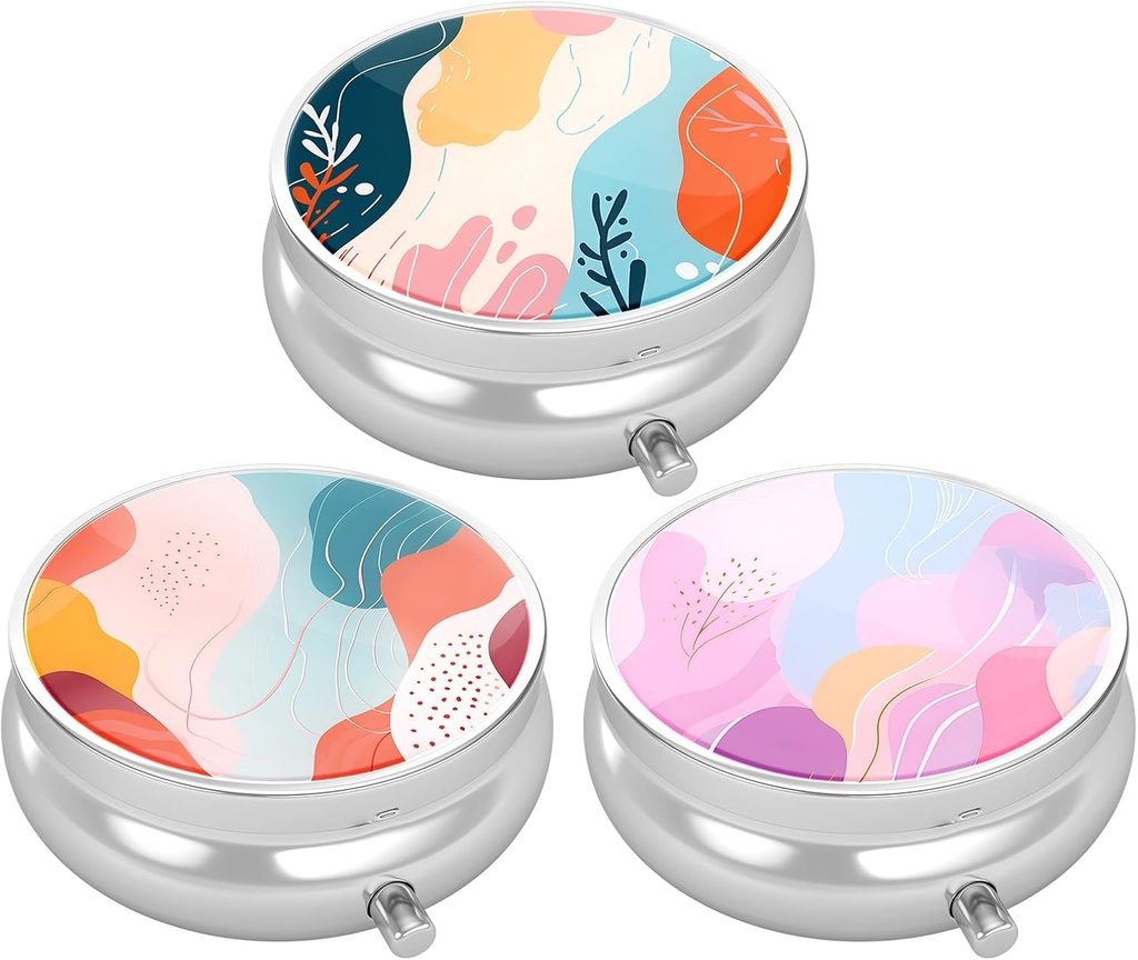 3 Pack Pill Box, Purse & Pocket için Küçük Pill Vakası, Cute Travel Medicine Organizer, Portatif Tıp Konteyneri Vitaminleri, İlaçları, Fish Oil & Supplement, Art Style Deseni