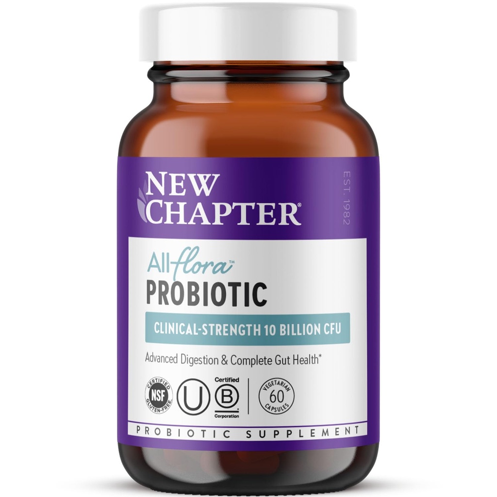 Yeni Bölüm Probiyotik All-Flora - 60 ct (2 Ay Supply) for Advanced Digestion & Complete Gut Health with Prebiyotiks + Postbiyotiks, Klinik olarak Studied Strains, 100% Vegan, Non-GMO, Raf Stable