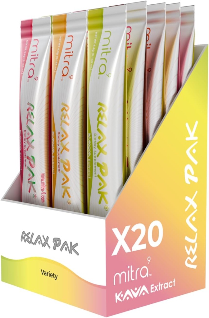 Mitra9 Kava Toz RelaxPak - Çeşitli Paket Kava Ekstra Toz Paketleri | Mood Advancedr | Plantive | Doğal Calm & Clarity | Easy Open Single-Serving Stick (20)
