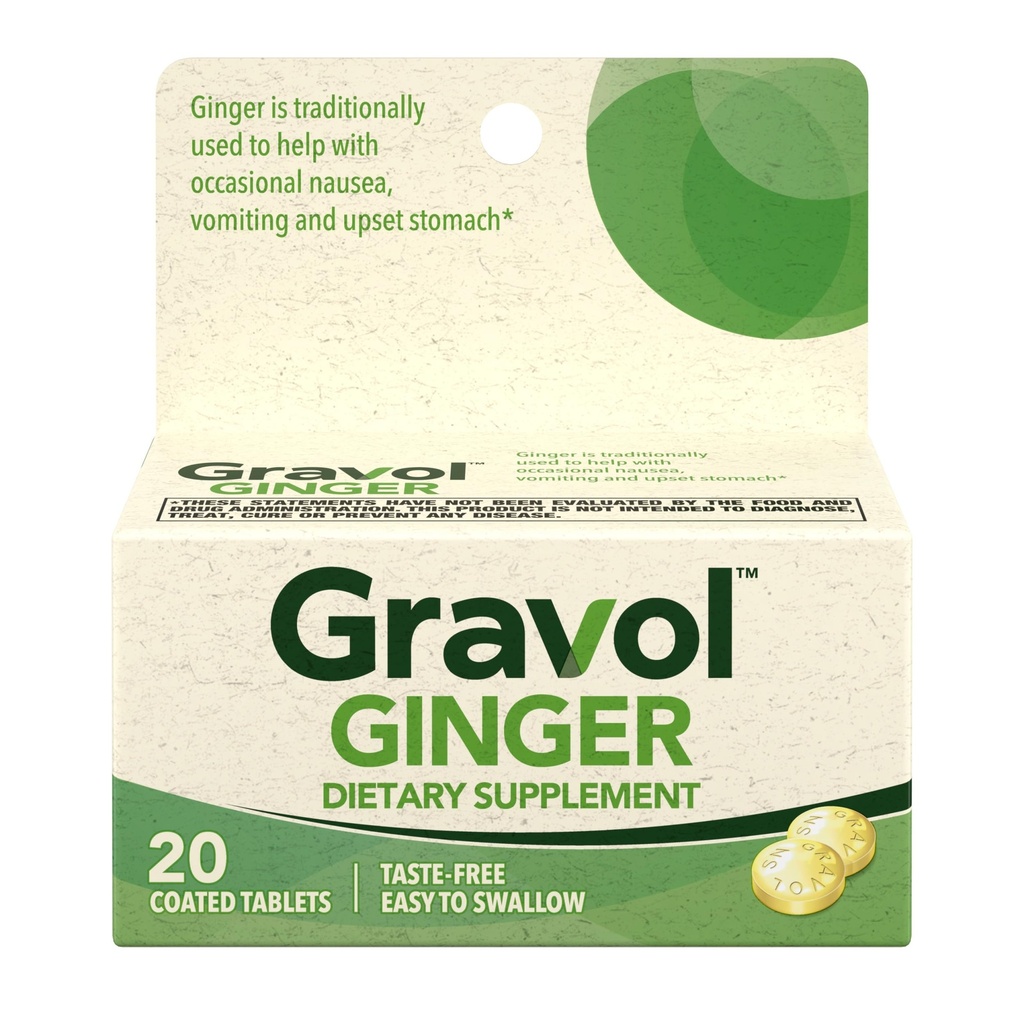 Gravol Ginger Tabletleri Upset Stomach ve Nausea, 20ct