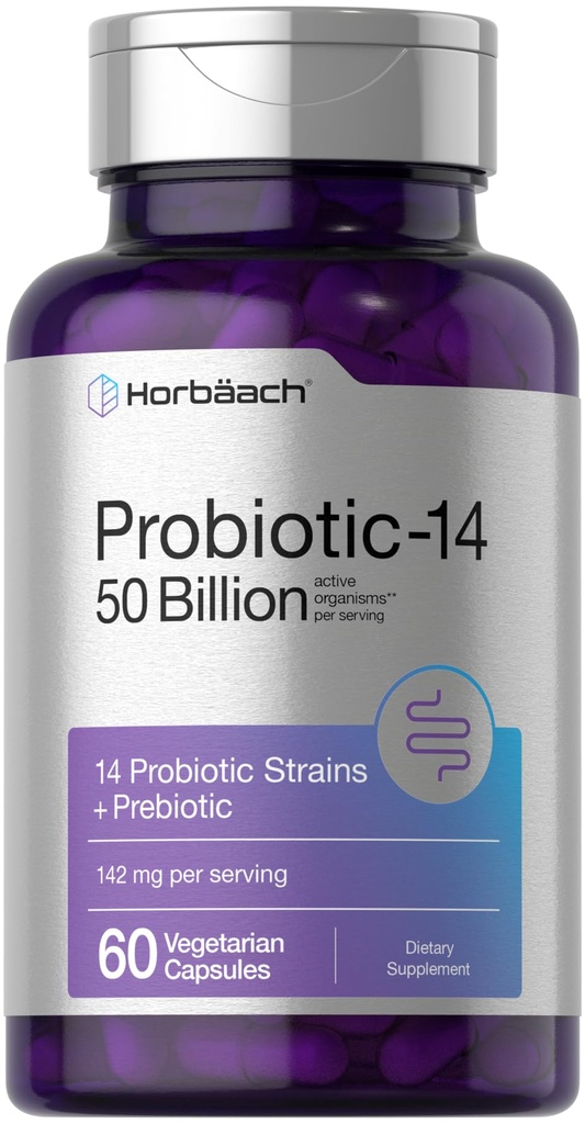 Kadınlar ve Erkekler için Horbaach Probiyotikler | 60 Capsules | 14 Probiyotik Strains with Prebiyotik | 50 Milyar Aktif Organizm | Non-GMO & Gluten Free Supplement Supplement Supplement
