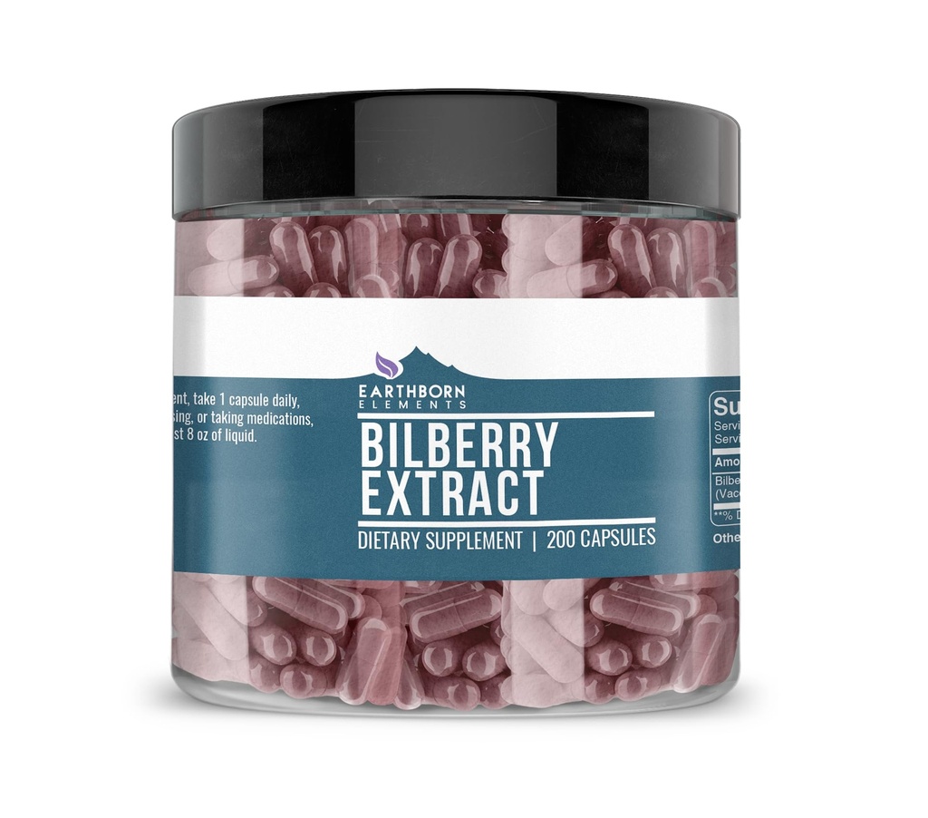 Earthborn Elements Bilberry 200 Capsules, Pure & Undiled, No Wordss