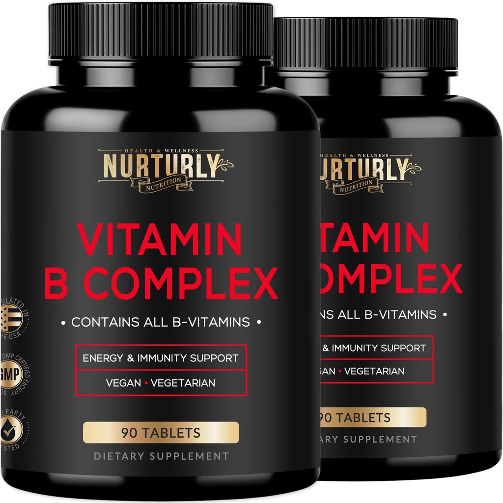 B Kompleks - Tüm Temel B Vitaminleri - B1, B2, B3, B5, B6, B7, B9, B12 ve Biotin - Süper B Kompleksleri Enerji için, Immunity Support - 180 Tabletler