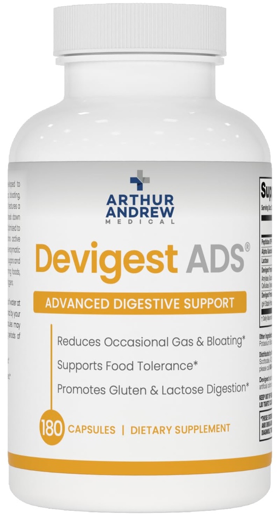 Arthur Andrew Medical - Devigest ADS, Advanced Digestive Support, Lactose intolerans ve Casein Hassasiyeti için Yardım, Vegan, Non-GMO, 180 Capsules