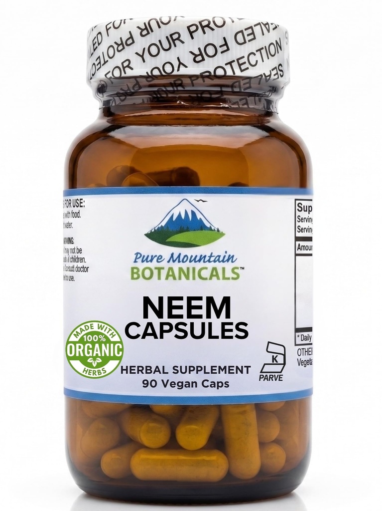 Saf Dağ Botanikleri Neem Capsules - 90 Kosher Vegan Caps with 500 mg Organik Neem Leaf Supplement Supplement