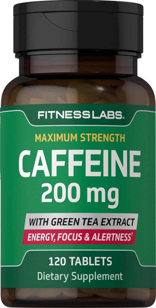 Fitness Laboratuvarları Caffeine Pills | 200 mg | 120 Tabletler | Yeşil Çay Ekstraksiyon ile | En Güçlü Tamam | Vejetaryen, Non-GMO, Gluten Free