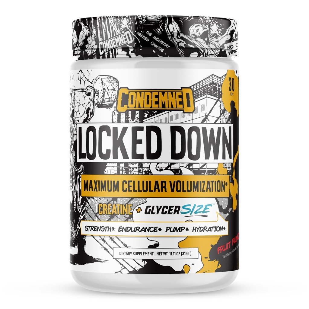 CONDEMNED Labz Locked Down | Kretine Performans Kompleksi | Kretine Monohidrat, Glycerol, Taurine | Gelişmiş Hydration, Energy & Stamina | 30 Servisler (Fruit Punch)