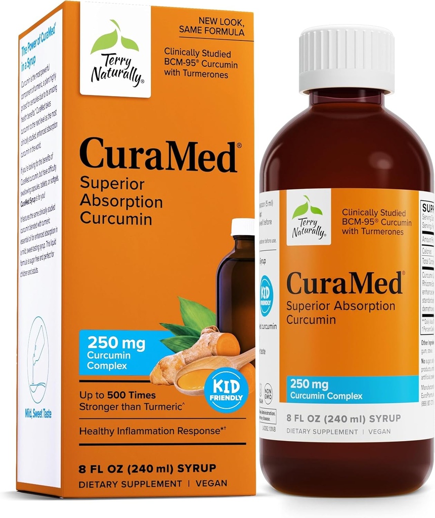 Terry Natural CuraMed Syrup - Brain & Immune Health Support Supplement - Curcumin Abpsiyon Formula with Turmeric Oil - Gluten-Free & Vegan Supplement - 8 fl ozzz