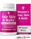 1 Body Hair Skin ve Nails Biotin ile Vitaminler - 26 Vitaminli Kadınlar ve Erkekler için Saç Büyüme Tamamı, Mineraller ve Herbal Türleri - Güçlü Saçlar, Sağlıklı Cilt & Çiçekler - 60 Vegan Capsules