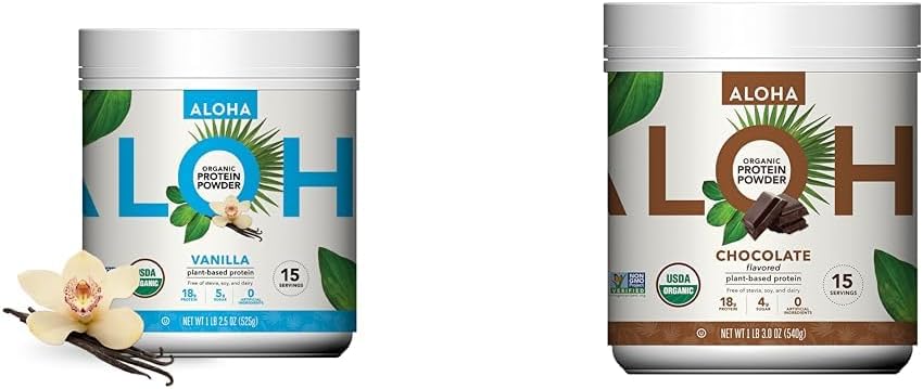 ALOHA Organik Bitki Protein Toz Paketi, Vanilla 19.6 oz & Chocolate 19.6 oz, 15 Her Şeye Hizmet Ediyor