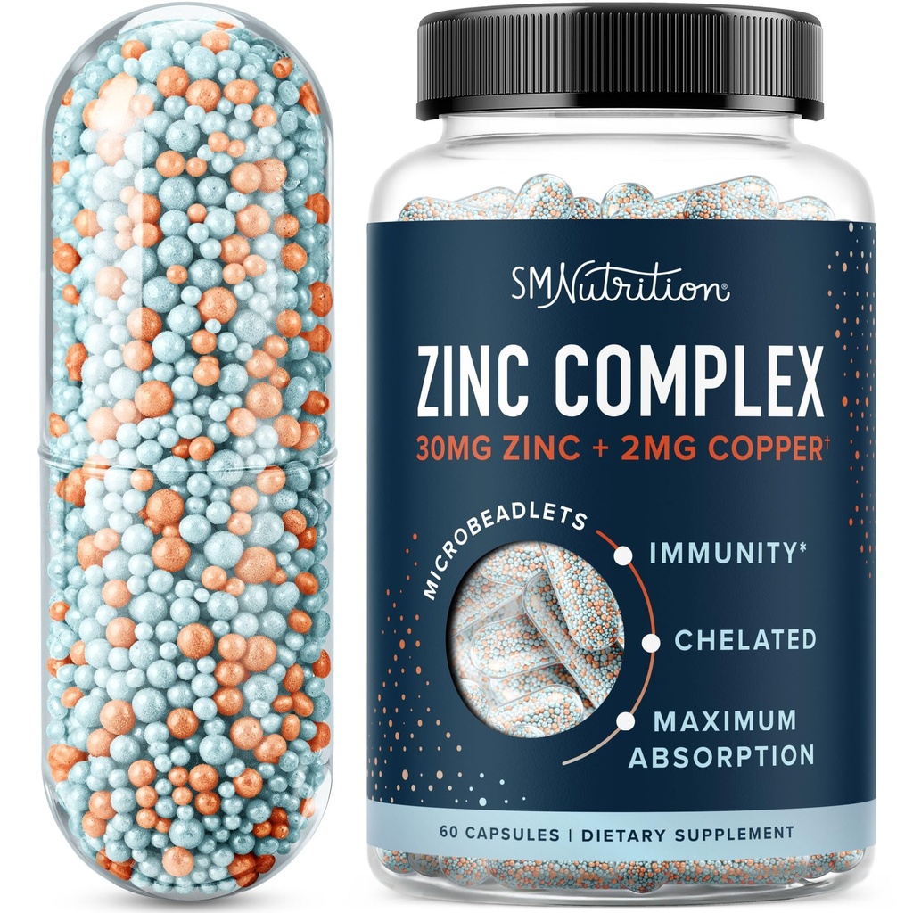 İmmune Desteği için bakır ile çinko Supplement Microbeadlets | Yüksek derecede Absorbable Çinko Bisglycinate & Orotate with 2 mg Chelated Copper + Vitamin B6 | Vegan, Gluten-Free | 60 Capsules (2 Ay Supply)